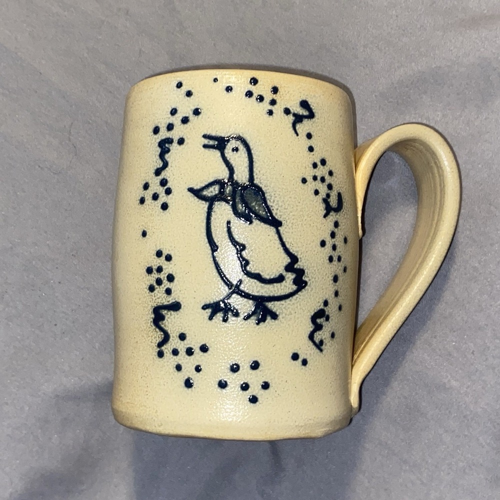Vintage Gooseberry Patch- 1999 Pottery Mug - Cobalt Blue Salt Glaze Duck